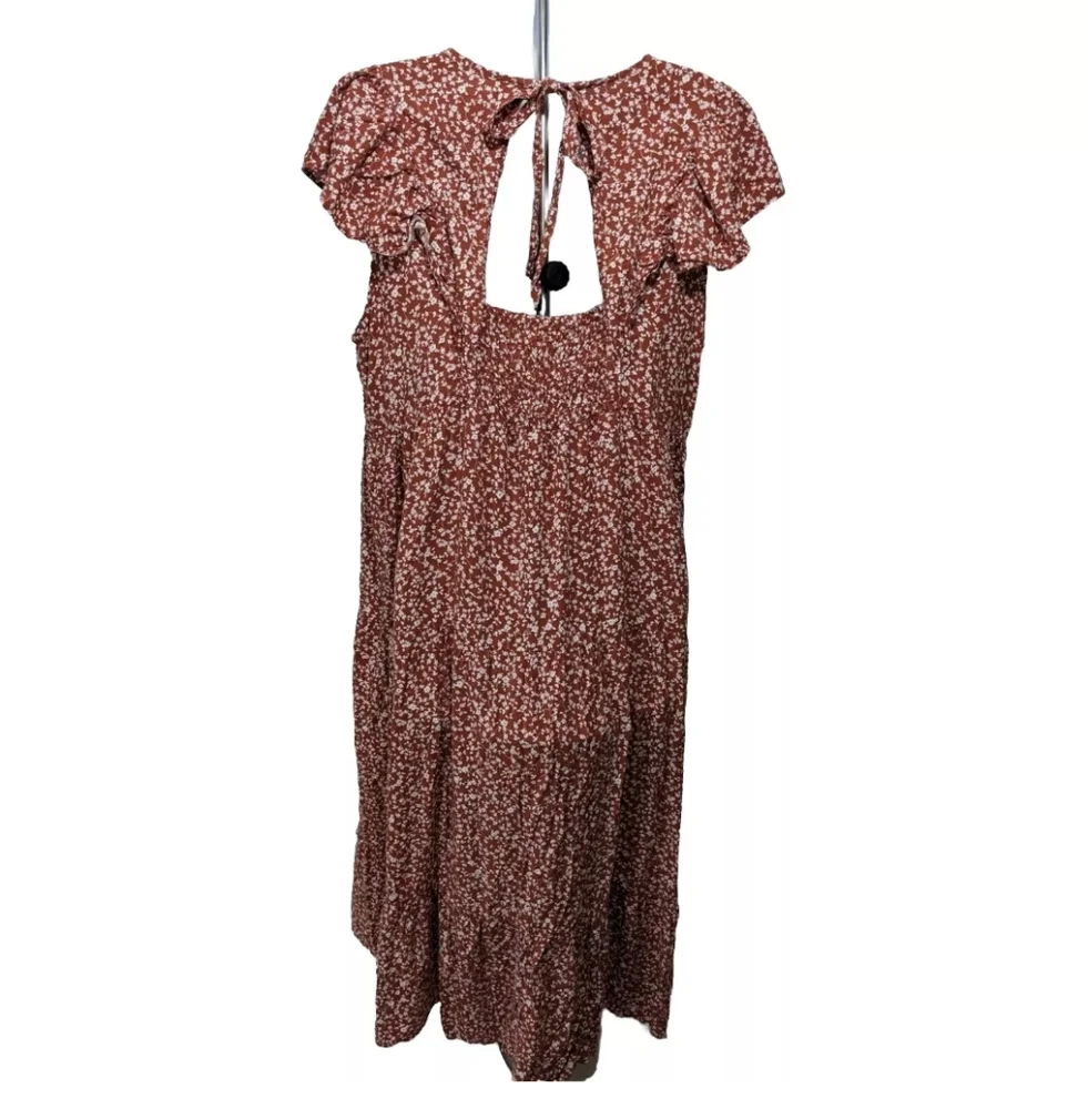 Old Navy Ruffle Smocked Short Sleeve Floral Midi Dress 2X Cottagecore Prairie - Picture 3 of 7